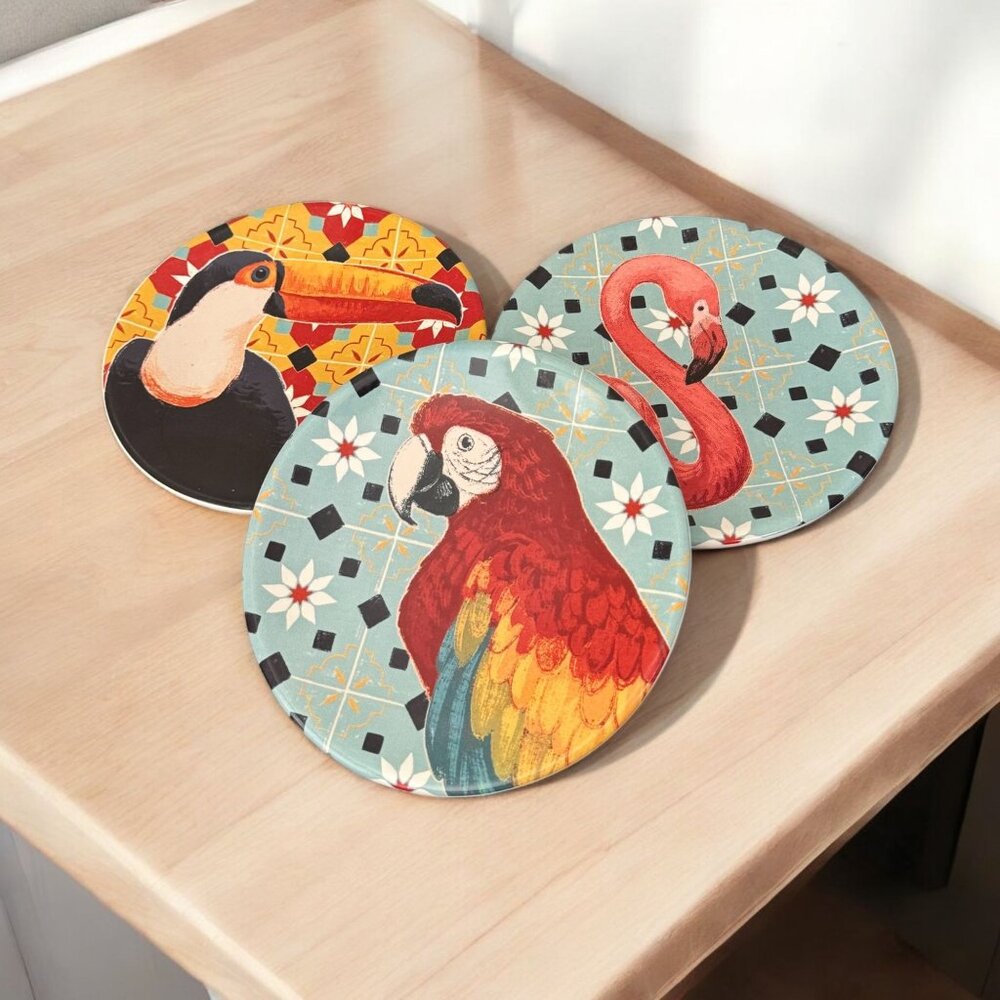 Certified International PARADISE 6.5" Canapé Plates Janelle Bird Collection Set